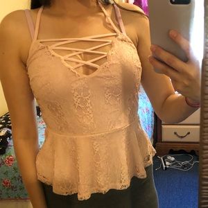 Lace pink peplum top